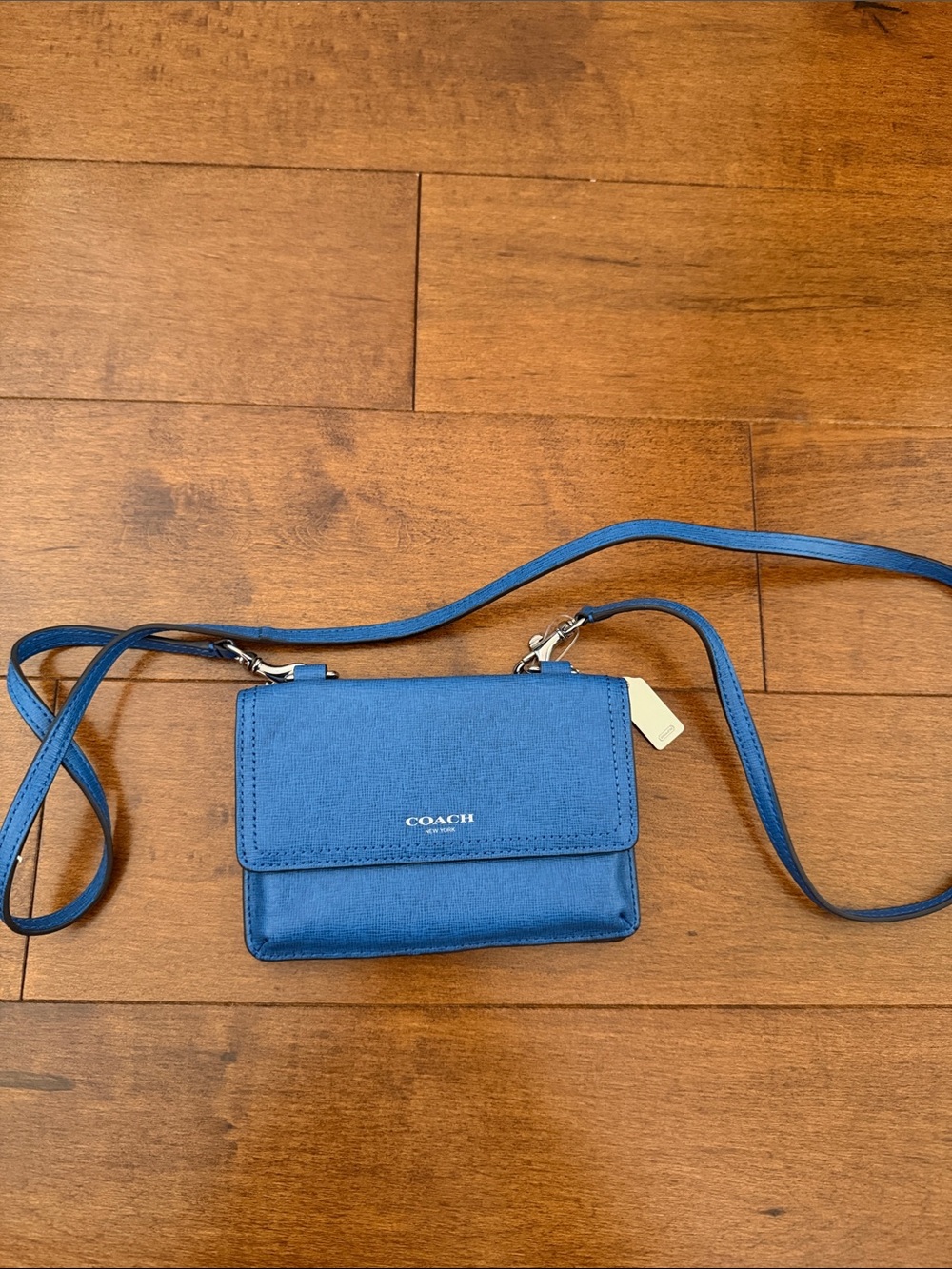 Coach Blue Crossbody Card Case with Adjustable Strap